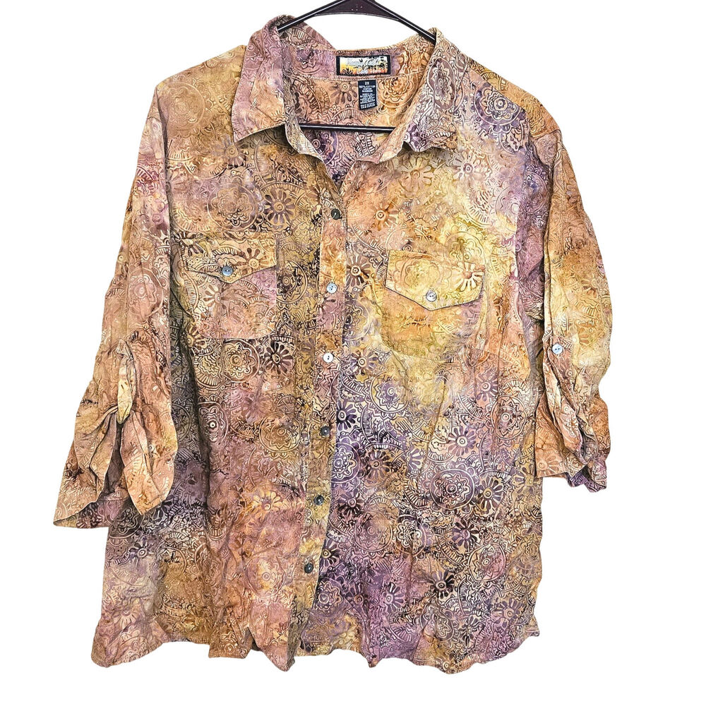 Havana Jacks Cafe Size 2x Hawaiin Shirt Button UP Tie Dye Cotton Button Up
